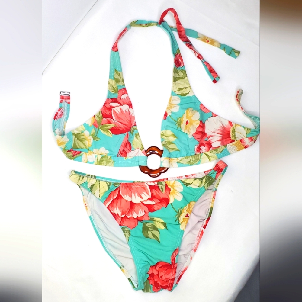Letarte Size 8 Green and Red Bikini Swim Set
